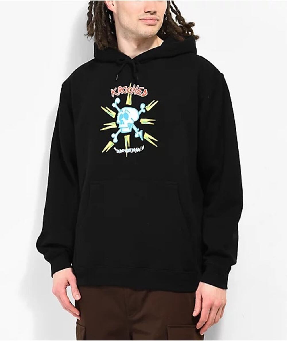 Krooked Skateboards Black Graphic Print The Style Hoodie Medium Skater Skull